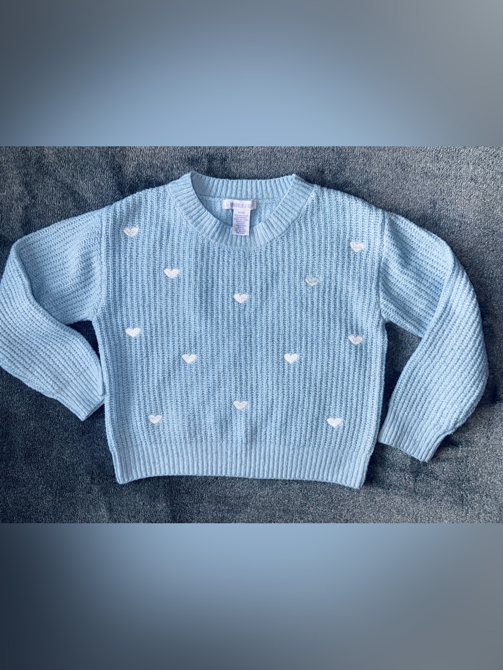 Light Blue Heart-Pattern Knit Sweater for Kids